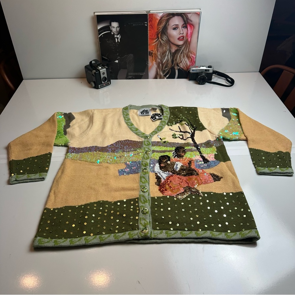 Storybook Knits “When Will You Marry?” Sequin Cardigan Wearable Art Sweater